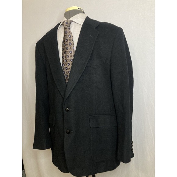 Hunt Valley Mens Sport Coat Blazer Suit Jacket 46R 50" Black Camel Hair Wool USA - Picture 4 of 13